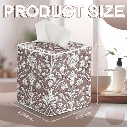 Blue Fabric Tissue Box Cover - Floral Print Tissue Box & Decorative Square Napkin Holder Handmade Cotton for Home Bedroom Vanity Countertop Nightstand Office (Grayish Brown) - style: Grayish Brown