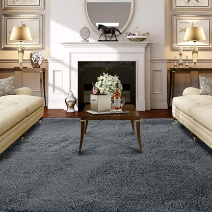 10x14 Area Rug Living Room - Fluffy Gray Soft Non-Slip Carpet | 10x14 Extra Large - 88% Love Its Softness. Elegant Gray Charm. Fluffy Comfort Non-Slip Backing Perfect 4-6 Movie Nights - color: Grey, size: 10' x 14' (Rectangular)
