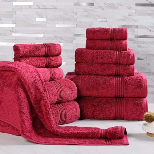 Superior Egyptian Cotton 12-Piece Towel Set, Assorted Towels for Home Bathroom, Master, Guest Bath, Decor Essentials, Includes 4 Bath, 4 Hand, 4 Face Towels/Washcloths, Quick Dry, Absorbent, Burgundy - color: Burgundy, size: 12 Piece Towel Set