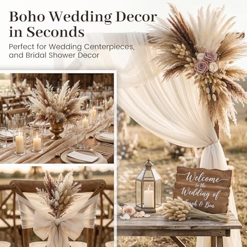 450PCS Natural Dried Pampas Grass Decor | Boho Farmhouse Wedding Centerpieces, Home Vase Fillers, Bunny Tails, Dried Flower Arrangement