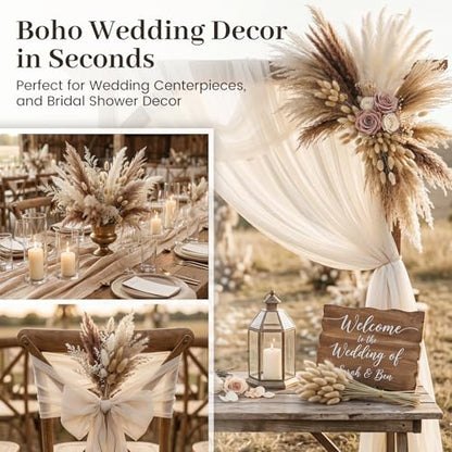450PCS Natural Dried Pampas Grass Decor | Boho Farmhouse Wedding Centerpieces, Home Vase Fillers, Bunny Tails, Dried Flower Arrangement