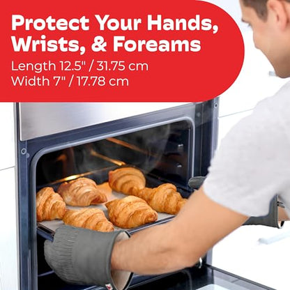 Silicone Oven Mitts - Gray Set of 2-12.5" - Heat Resistant to 536 F / 280 C Kitchen Gloves - Professional Grade Protection Hot Cooking Baking - color: Ashy