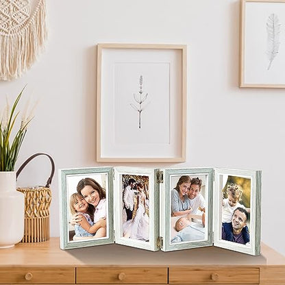 POILKMNI 4 Folding 5x7 Inch Hinged Picture Frame with 4 Openings | Natural Wood Foldable Photo Frame High Definition Acrylic for Mothers Day Father's Day Christmas Gift, Family Picture, - color: Grey, size: 5x7