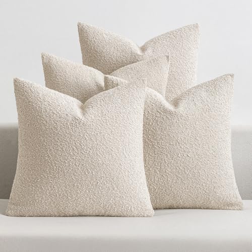 MIULEE Decorative Boucle Throw Pillow Covers 20x20 Inch Beige Set of 4 | Textured Accent Pillow Cases Soft Couch Cushion Covers for Modern Farmhouse Boho Sofa Bed Livingroom Home Decor - color: Beige, size: 20" x 20" (Pack of 4)