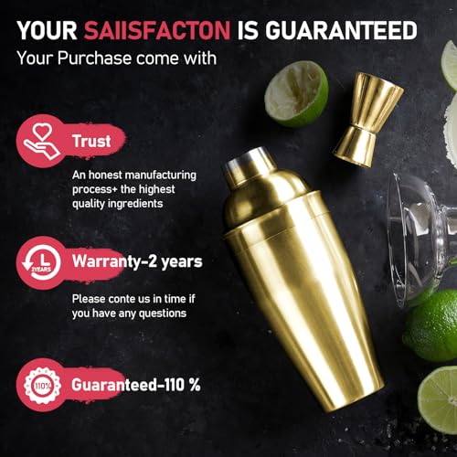 24oz Cocktail Shaker Set Martini Shaker Set Bartender Set | Professional 18/8 Stainless Steel Bar Tools with Margarita Mixer Drink Shaker, Measuring Jigger and Mixing Spoon (Gold) - color: Gold