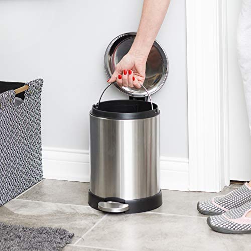 Glad Small Trash Can, 1.2 Gallon | Round Stainless Steel Garbage Bin with Soft Close Lid & Step Foot Pedal | Metal Waste Basket with Removable Inner Bucket, Stainless, 8 x 9.5 x 12 inches - color: Stainless