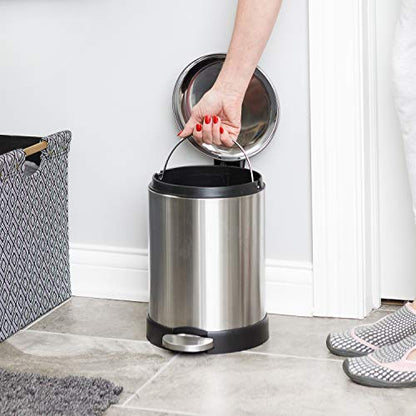 Glad Small Trash Can, 1.2 Gallon | Round Stainless Steel Garbage Bin with Soft Close Lid & Step Foot Pedal | Metal Waste Basket with Removable Inner Bucket, Stainless, 8 x 9.5 x 12 inches - color: Stainless