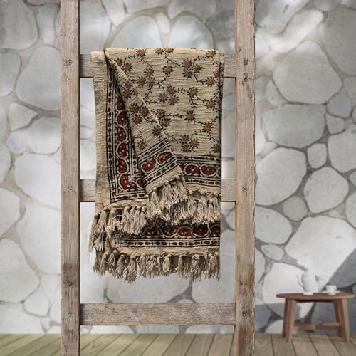 Trade Star Designer Cotton Throw Decorative Premium Quality Throw Blanket 100% Cotton Vintage Throw Blanket with Tassels for Room Decor with Beautiful Syahi-Begar Block Printing 50X70 INCHES - color: Throw Blanket 10
