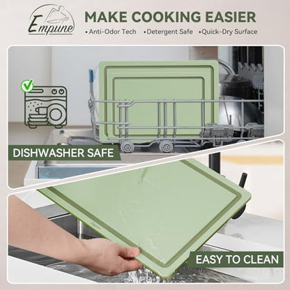 Empune 3-Piece Plastic Cutting Boards for Kitchen - Thick & Non-Slip Chopping Board Set with Juice Grooves, Dishwasher Safe, BPA Free, Includes Large & Small Sizes, Green - color: Green