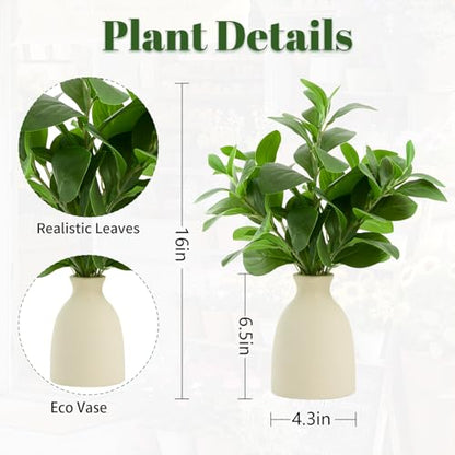 16" Artificial Eucalyptus Stems Potted Plant Indoor Fake Plants | Realistic Greenery with Vase, Small Artificial Office Desk Plants in Pots for Home Decor Weddings Centerpieces