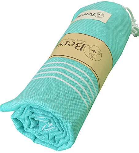 Bersuse Towels Anatolia XL Beach Blanket Throw Blanket Turkish Towel 100% Cotton Extra-Large Quick-Dry Lightweight Premium Peshtemal Towel - 61x82 Inches, Mint Green - color: Mint Green