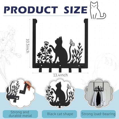 Reallnaive Black Cat Over The Door Hooks Gothic Bathroom Decor Hanger Wall Mount Rack Holder for Towel, Hat, Coat, Cloth, Keychain, Bag, Christmas Gift for Cat Lovers - style: Black Cat