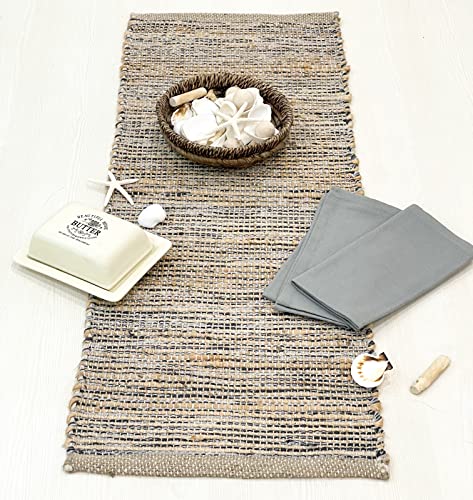 Natural Jute Table Runner 13x48 Inch – Vintage Boho Rustic Table Decor – Handwoven Table Runner in Natural Jute and Grey – Farmhouse Dining or Console Table Accent - color: Natural Jute-grey, size: 13x48 Inch.