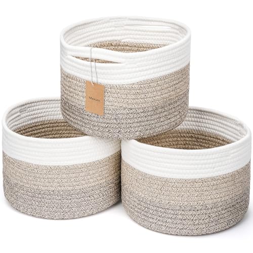 3 Pack Small Rope Storage Baskets, 9.82×9.82×7.1", Mixed Brown | Cotton Basket for Gifts Empty, Cute Round Woven Basket, Decorative Shelf Basket Organizer, Organizing Basket for Shelves - color: Mixed Brown-3PCS