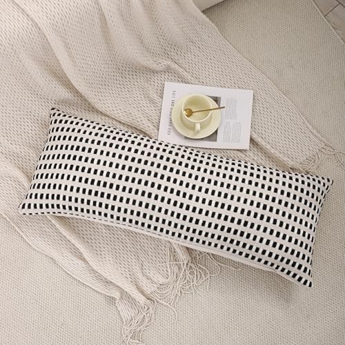 14x36 Throw Pillow Cover Boho Lumbar Pillow Cover White and Black | 1 Piece,Durable Fabric,Stripe Pillow Cover,Farmhouse Cushion Case,Chenille Pillow Case,Neutral Pillowcase for Sofa Couch Bed - color: White and Black Stripe, size: 36" x 14" (Pack of 1)