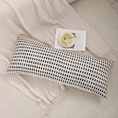 14x36 Throw Pillow Cover Boho Lumbar Pillow Cover White and Black | 1 Piece,Durable Fabric,Stripe Pillow Cover,Farmhouse Cushion Case,Chenille Pillow Case,Neutral Pillowcase for Sofa Couch Bed - color: White and Black Stripe, size: 36" x 14" (Pack of 1)