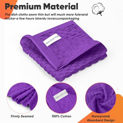 Oven Mitts Kitchen Towels and Dishcloths with Pot Holders Sets, Oven Gloves Hot Pads 500°F Heat Resistant with Silicone Grip, Include 2 Cooking Gloves/2 Potholders/4 Kitchen Towels/4 Dish Towels - color: Purple