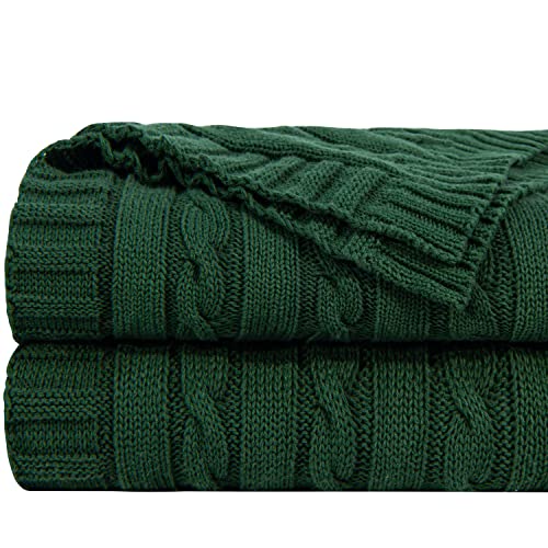 NTBAY Cotton Cable Knit Throw Blanket, 51 x 67, Dark Green | 100% Cotton Cable Knit Throw with Breathable, Lightweight Cnstruction for Sofa, Bed, Reading, and Decorative Layering - color: Dark Green, size: Throw(51"x67")