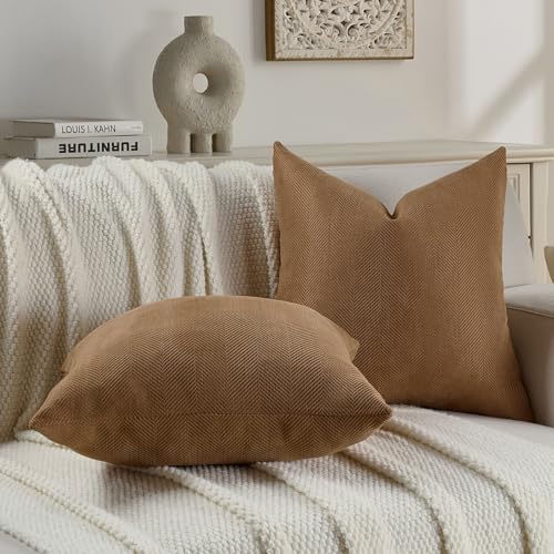 FUTEI Pack of 2 Chenille Throw Pillow Covers 12x20 Inch, Rust | Elegant Herringbone Textured Design,Side Hidden Zipper,Machine Washable,Pill-Resistant,Colorfast,Insert Not Included. - color: Rust, size: 20" x 12" (Pack of 2)