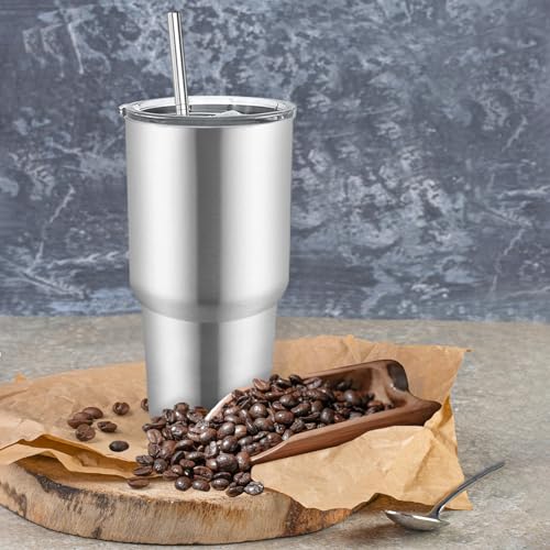 YOUKE OLA 8 Pack Stainless Steel Insulated Tumbler with Lids and Straws Bulk Double Wall Vacuum Insulated Coffee Travel Tumbler for DIY Gift (Silver, 30oz)