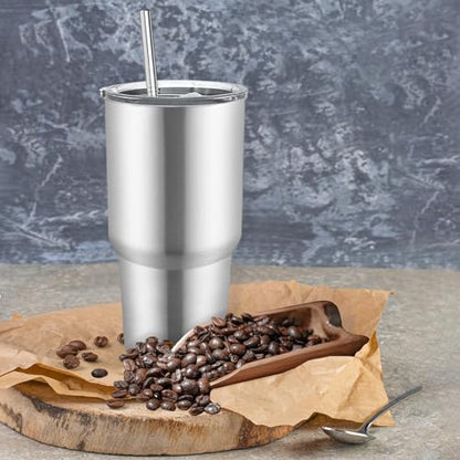YOUKE OLA 8 Pack Stainless Steel Insulated Tumbler with Lids and Straws Bulk Double Wall Vacuum Insulated Coffee Travel Tumbler for DIY Gift (Silver, 30oz)