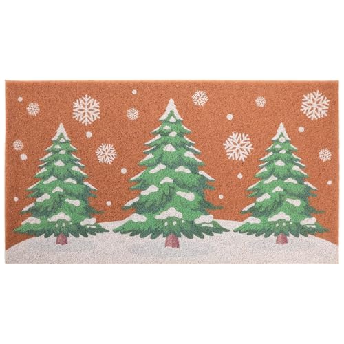 Tinideya Christmas Welcome Front Doormat, Xmas Non Slip Outdoor Mat Rug with Christmas Snowflake Decoration Pattern for Farmhouse Home Entrance Decor Yard Floor Patio, 17 x 30 Inches(Xmas Tree) - style: Xmas Tree