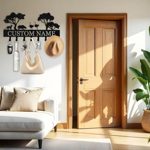 Personalized Key Holder Wall Mounted, Africa Animal Key Holder for Wall, Coat Hook Key Rack Wall Mount, Metal Cabin Key Hooks, Key Hooks Organizer for Home, Entryway, Hallway, Office - color: 01 Africa Animals