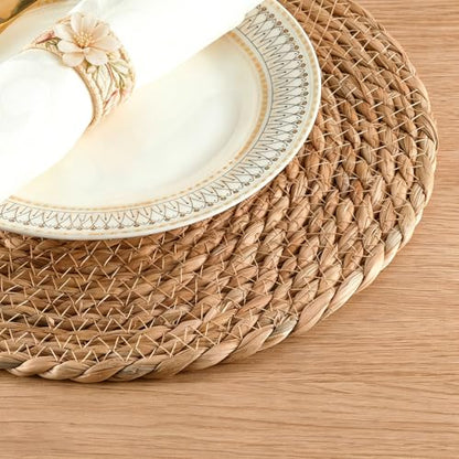 6 Pack 12 Inch Round Wicker Woven Placemats | Natural Water Hyacinth Braided Rattan Mats, Boho Farmhouse Style for Indoor & Outdoor Table Decor - size: 12 Inch Set of 6