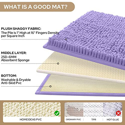 HOMEIDEAS 3 Pieces Bathroom Rugs, Ultra Soft Non Slip Absorbent Chenille Toilet Bath Mat Set (Lavender) - color: Purple-lavender, size: 17"x24"+20"x32"+U Shape 20"x24"
