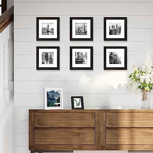 Hongkee 6x6 Black Picture Frames set of 3, Made of Wooden and Real Glass Square Photo frame - Displays 4x4 Picture With Mat or 6 x 6 Without Mat, Desktop & Wall Collage Frame set - color: Black, size: 6x6 in