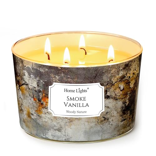 HomeLights Large jar Candle | 4-Wick Long-Lasting Scented Candles, 18oz Natural Soy Wax Candle for Home Scented, Industrial Chic Gifts for Women & Men, Smoke Vanilla - color: Smoke Vanilla, size: 18oz 4-wick