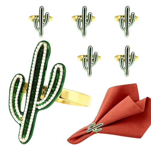 Cactus Mexican Napkin Rings Set of 6 Tropocal Prickly Pear Mexico Napkin Holders for Christmas New Year Cinco De Mayo Holiday Gatherings Desert Wedding Beach Party Dinner Table Decor - style: Cactus