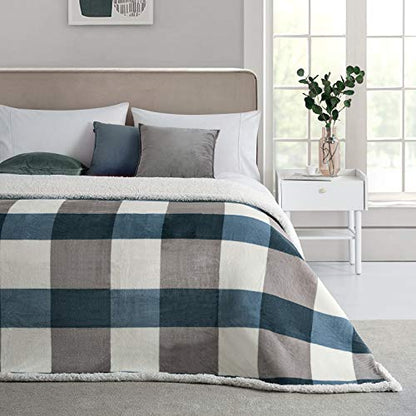 PU MEI Sherpa Fleece Throw Blanket 80" x 90" Full/Queen Reversible Plush Fluffy Extra Large Big Blanket Lattice Flannel Blankets for Sofa Couch Bed (Grey-Soft Blue, 80"*90") - color: Grey-blue, size: 80"*90"