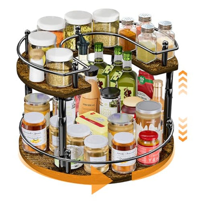 2 Tier Lazy Susan Organizer Turntable for Cabinet U-Shape Spinning Makeup Organizer 11.8" Rotating Spice Rack Height Adjustable, Pantry, Kitchen Countertop, Party, Bedroom