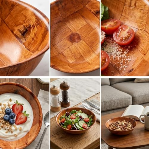 Woven Wood Salad Bowls, 6-Inch, Set of 6 | Small Wooden Snack Bowls, For Fruit, Side Dish & Popcorn, Natural Rustic Serving, Lightweight & Durable