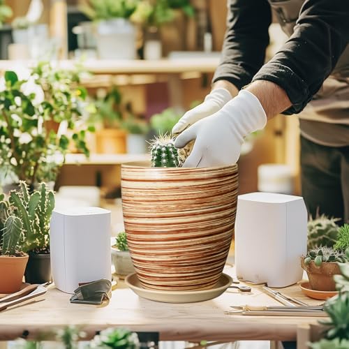 8 Inch Plant Pot, Ceramic Planter with Drainage Hole and Saucer Large Flower Pot for Home Patio Garden Office, Yellow - color: Glossy Yellow-coil, size: 8 Inch