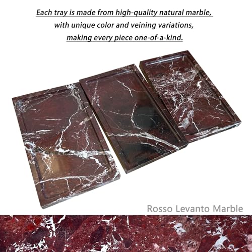 Natural Red Marble Vanity Tray, 9.8"x5.9" | Rosso Levanto, Genuine Marble Tray for Bathroom/Kitchen/Dresser - color: Marble Tray- Rosso