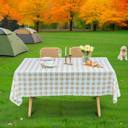 MANGATA CASA Tan Gingham Tablecloth Rectangle- Checkered Waterproof Tablecloths-Polyester Buffalo Plaid Wrinkle Free Table Cloth (Light Brown 60x84in) - color: Light Brown, size: 84" x 60" (Rectangular)