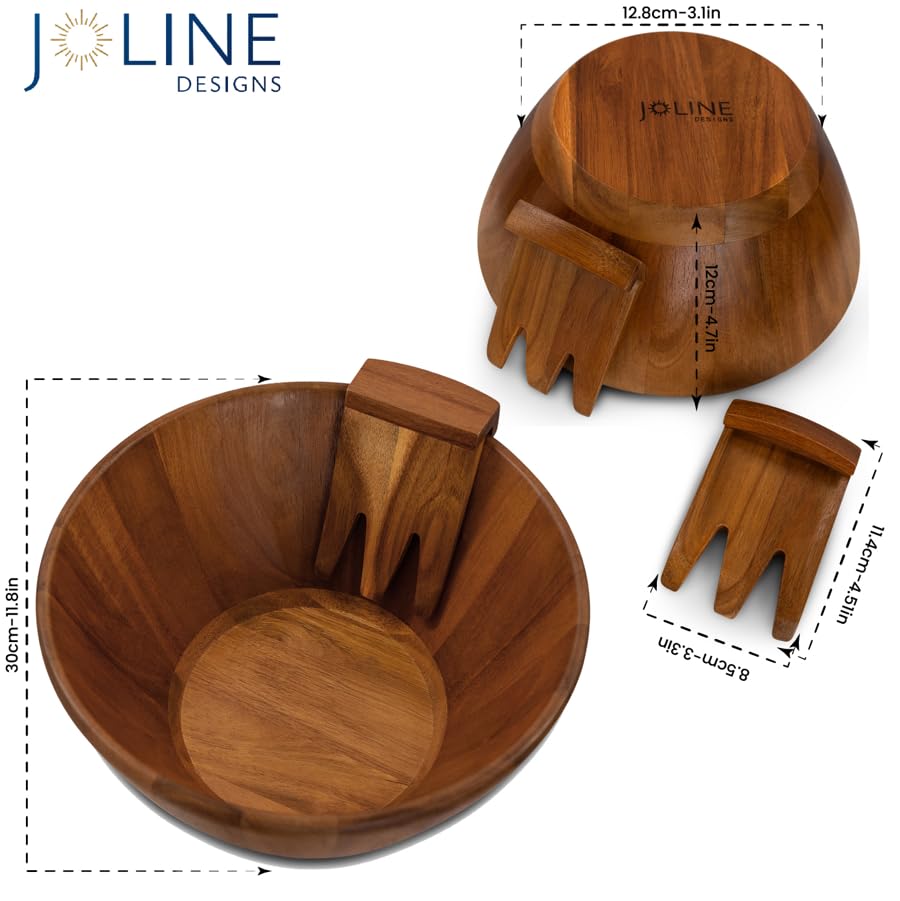 Acacia Wood Salad Serving Bowl Set – Large Wooden Bowl with Forks for Salads, Fruits & Meals – Easy to Clean, Food-Safe, Perfect for Entertaining & Gift Giving