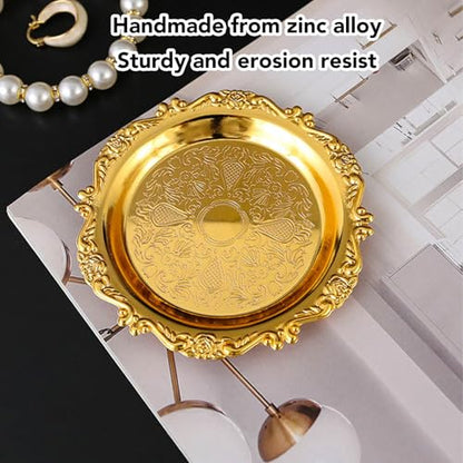 Yosoo Health Gear Appetizer Plate Metal Set Handcrafted Zinc Alloy Decorative Gold Plates Exquisite Design for Serving Appetizers and Snacks at Gatherings Parties Gift Idea