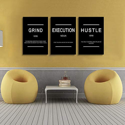 Framed Canvas Wall Art Success Quote, Office Wall Art, Black Large Poster, Positive Motivational Set of 3 Prints, Execute Failure Definition, Inspirational Print (B-3pcs,16x24inchx3pcs) - color: B-3pcs, size: 16x24inchx3pcs
