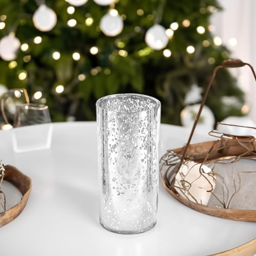 WGVI Hurricane Candle Holder Sleeve, W: 4", Ht: 8", Silver Speckled Glass Cylinder Open Both Ends, Chimney Tube Shade, 2 Pieces - color: Silver Speckle, size: 4x8"H