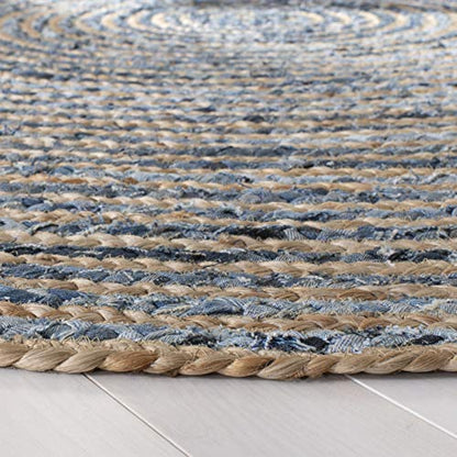 SAFAVIEH Cape Cod Collection 4' Round Natural/Blue CAP250A Handmade Flatweave Jute Entryway Foyer Living Room Bedroom Kitchen Area Rug - size: 4' (Round)