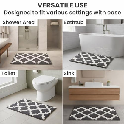 C23 Bathroom Rug Set of 2 (20"x32" & 16"x24") - 2200 GSM Ultra-Absorbent Plush Bath Mats Grey & White - color: Charcoal /White