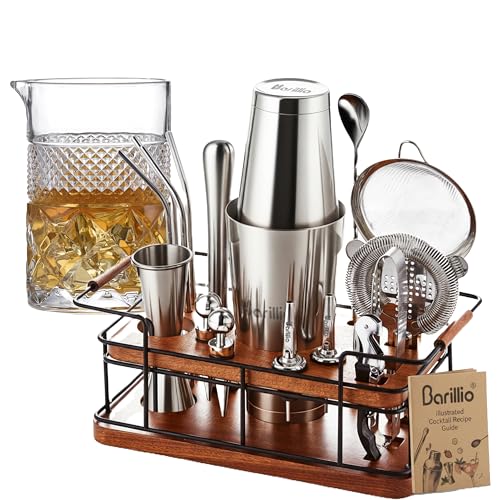 Barillio Premium Home Bar Bundle – 23-Piece Bartender Kit + 24 oz Crystal Mixing Glass