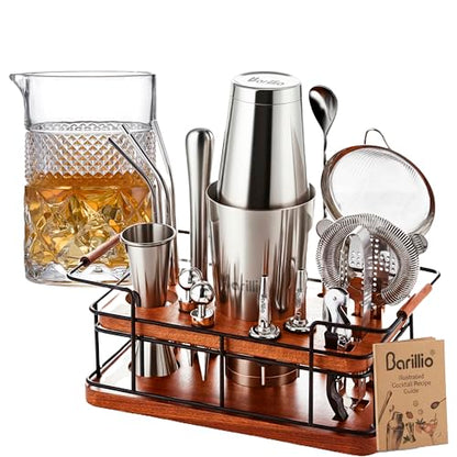 Barillio Premium Home Bar Bundle – 23-Piece Bartender Kit + 24 oz Crystal Mixing Glass