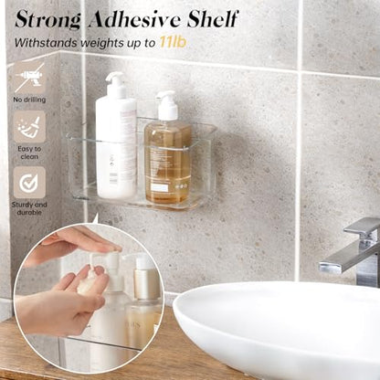 PAVSTINE 2 Pack Clear Shower Shelf, Adhesive Bathroom Shower Shelves | Wall Mounted Bathroom Shower Organizer, No Drill Shower Shelves with Self Adhesive Tape, Transparent - size: Medium-2 Pack