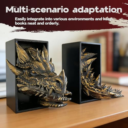 Dragon Bookends Ornaments, Gothic Fantasy Bookends, Book Lovers Unique Resin Shelf Holder Set, Functional Resin Animal Statue Sculpture Book Holder for Home Office Bookshelf（Purple） - color: C