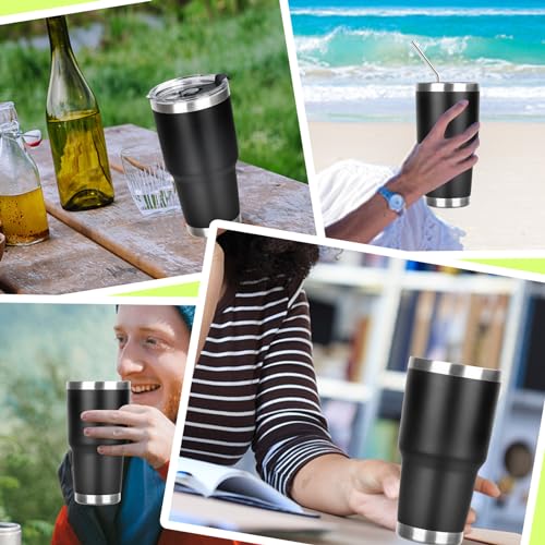 30 oz Tumbler with Lids and Straws Double Wall Vacuum Insulated Tumbler Cup,Stainless Steel Leak-proof Thermal Tumbler Powder Coated Travel Coffee Mug for Cold and Hot Drinks,Black - color: Black, size: 30 Ounces