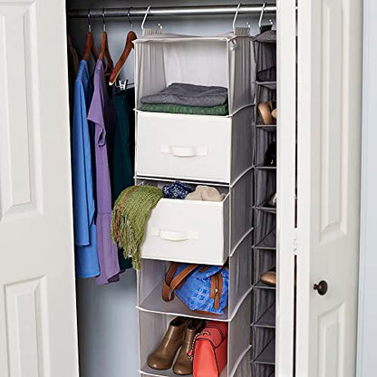 Household Essentials 311306 Set of 2 Drawers for Hanging Shelf Closet Organizers | Natural Canvas Fabric Bin with Handle